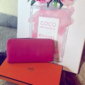 Beautiful Barbie Pink Hermes leather wallet with printed silk lining.